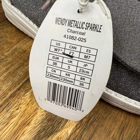 Hey Dude Wendy Metallic Sparkle Women's 7 Slip On Gray Charcoal Shoes NWT - Picture 3 of 7